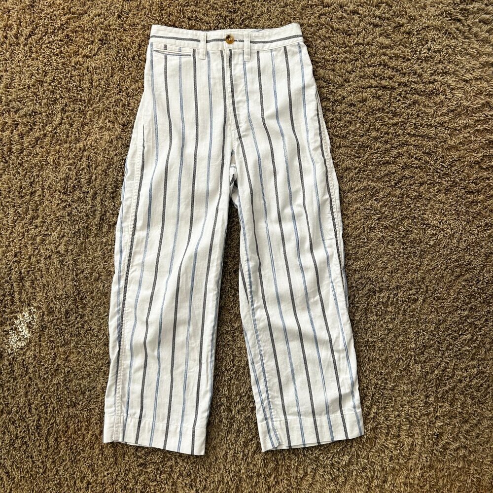 MADEWELL Slim Emmett Wide-Leg Crop Pants in Montpellier Stripe in Women's Sz 24 - Picture 2 of 9